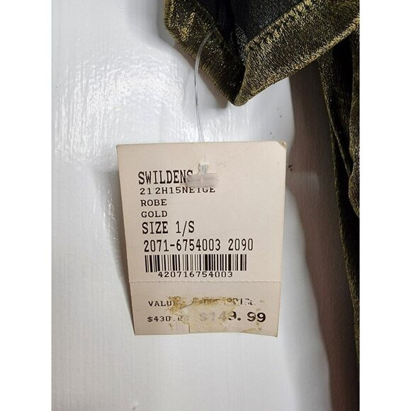 Swildens Short Sleeve Faux Wrap Metallic Green Gold Dress Size 1 / XS Small NWT - Picture 6 of 6